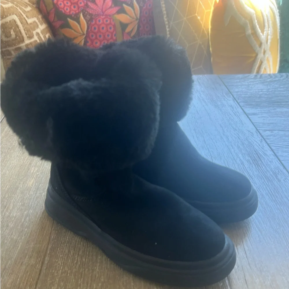 NEW Zara kids black faux fur warm boots size 13